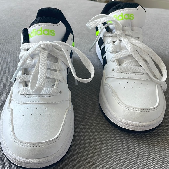 Worn once- White Adidas with black and fluorescent green details. - Picture 1 of 3